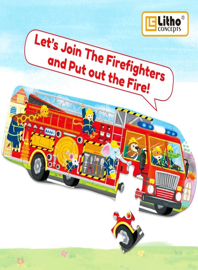 LithoConcepts Big Red Fire Truck 4-Foot Long Jumbo Floor Puzzle - 24 Extra-Large Pieces, Fun Educational Toy for Kids Ages 3+, Durable & Easy to Assemble - Image 5